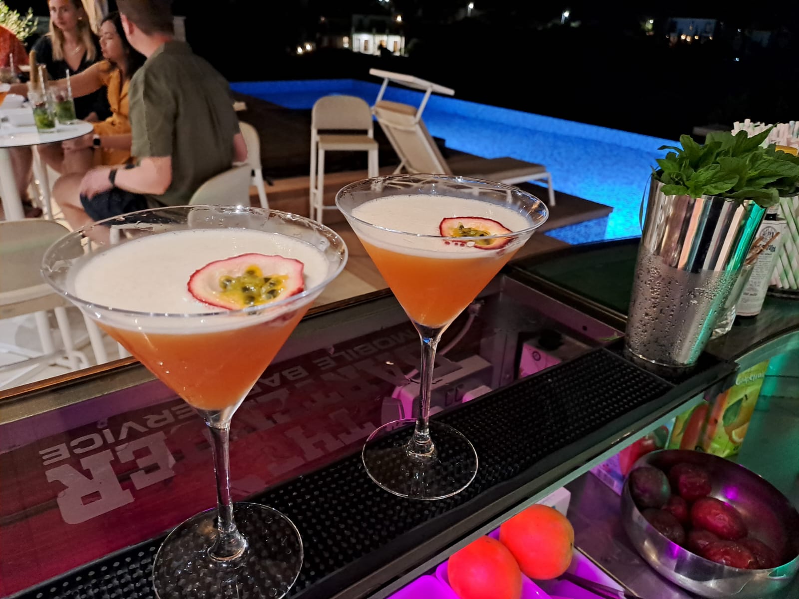 Professional mobile bar service setup at Cyprus wedding with expert bartender